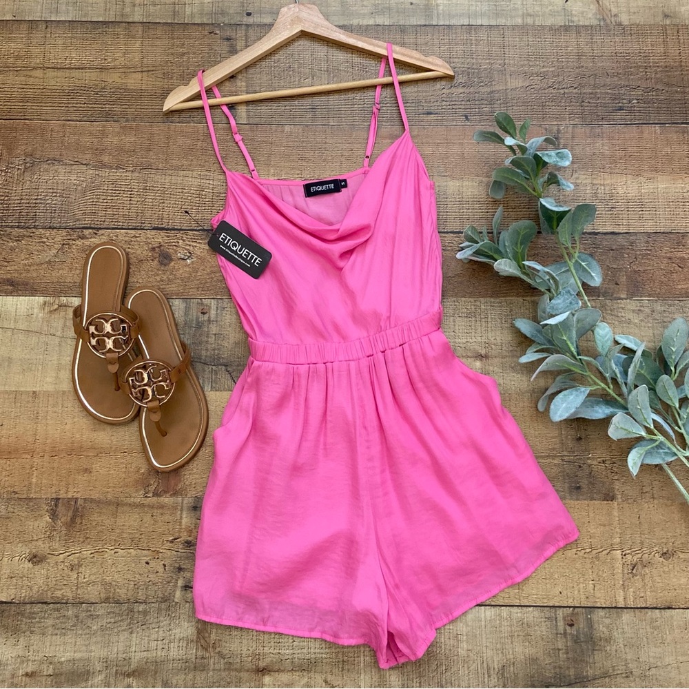 Romper ⭐️NWT Vibrant Pink, Lined, Adj. Straps + Elastic Waist